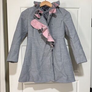 Rothschild grey pink ruffle coat formal girls size small soft 6-7 yo jacket